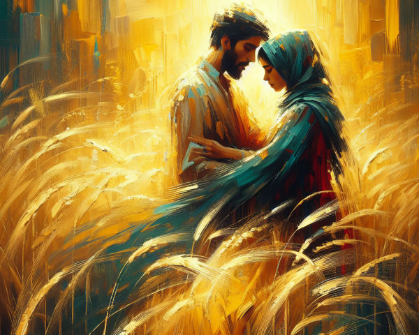Romantic Scene in a Sunlit Field with Golden Grass