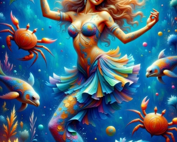 Vibrant Underwater Scene with Mermaid and Marine Life