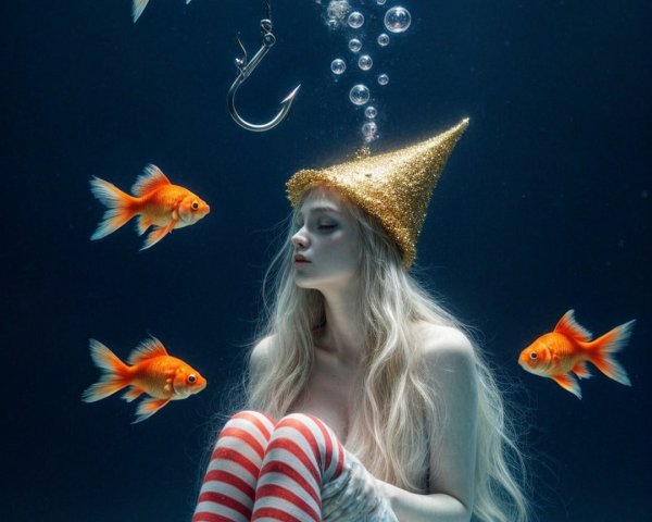 Underwater Scene with Mermaid and Vibrant Goldfish