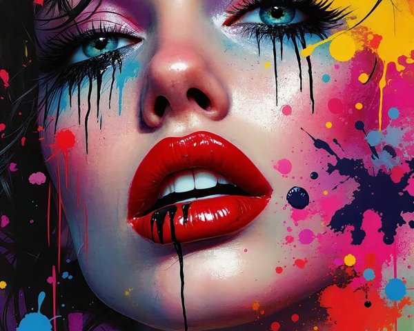 Vibrant Abstract Portrait of a Young Woman with Paint