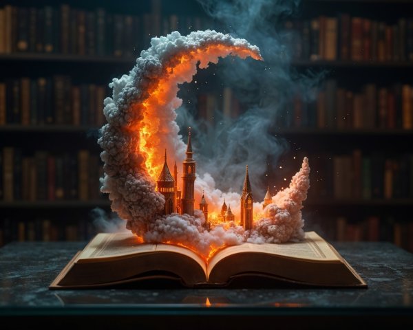 Enchanted book reveals majestic cityscape and library