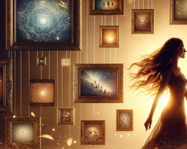 Silhouette of a Woman Among Celestial Picture Frames