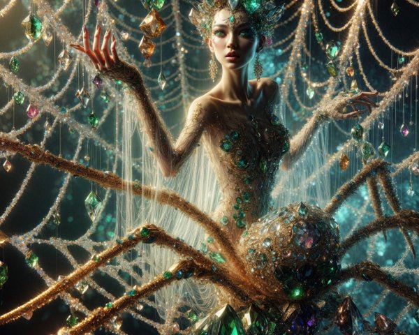 Elegant Figure in Crystal Gown with Ethereal Pose