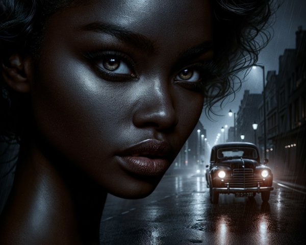 Portrait of a woman in a rainy urban setting