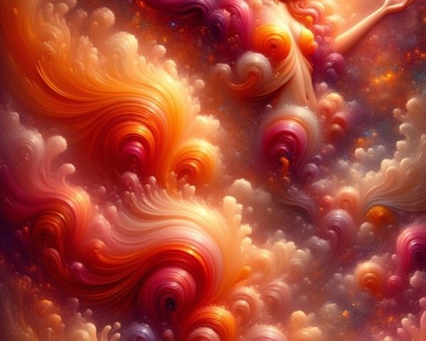 Ethereal figure in vibrant, swirling clouds of color