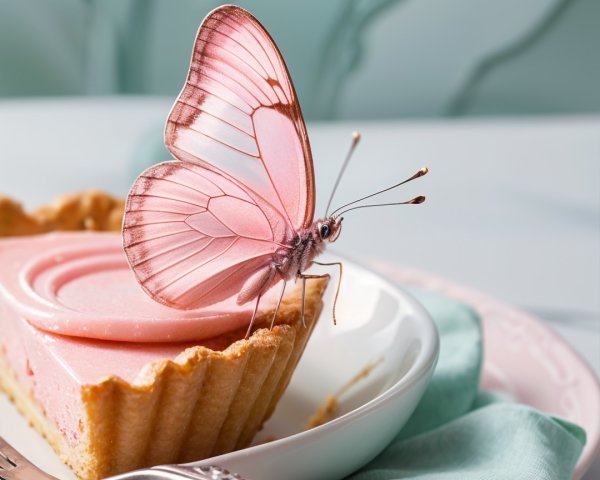 Pink Butterfly on Creamy Dessert with Elegant Setting