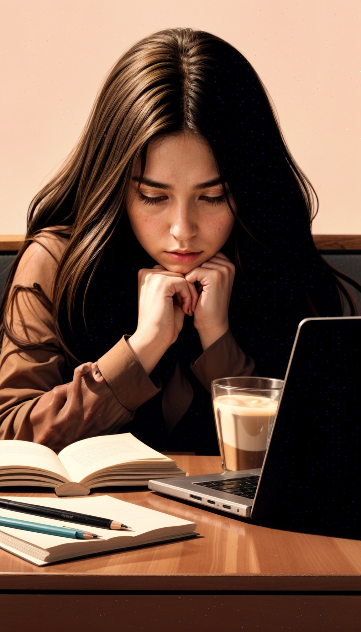 Young woman in cozy setting focused on laptop work