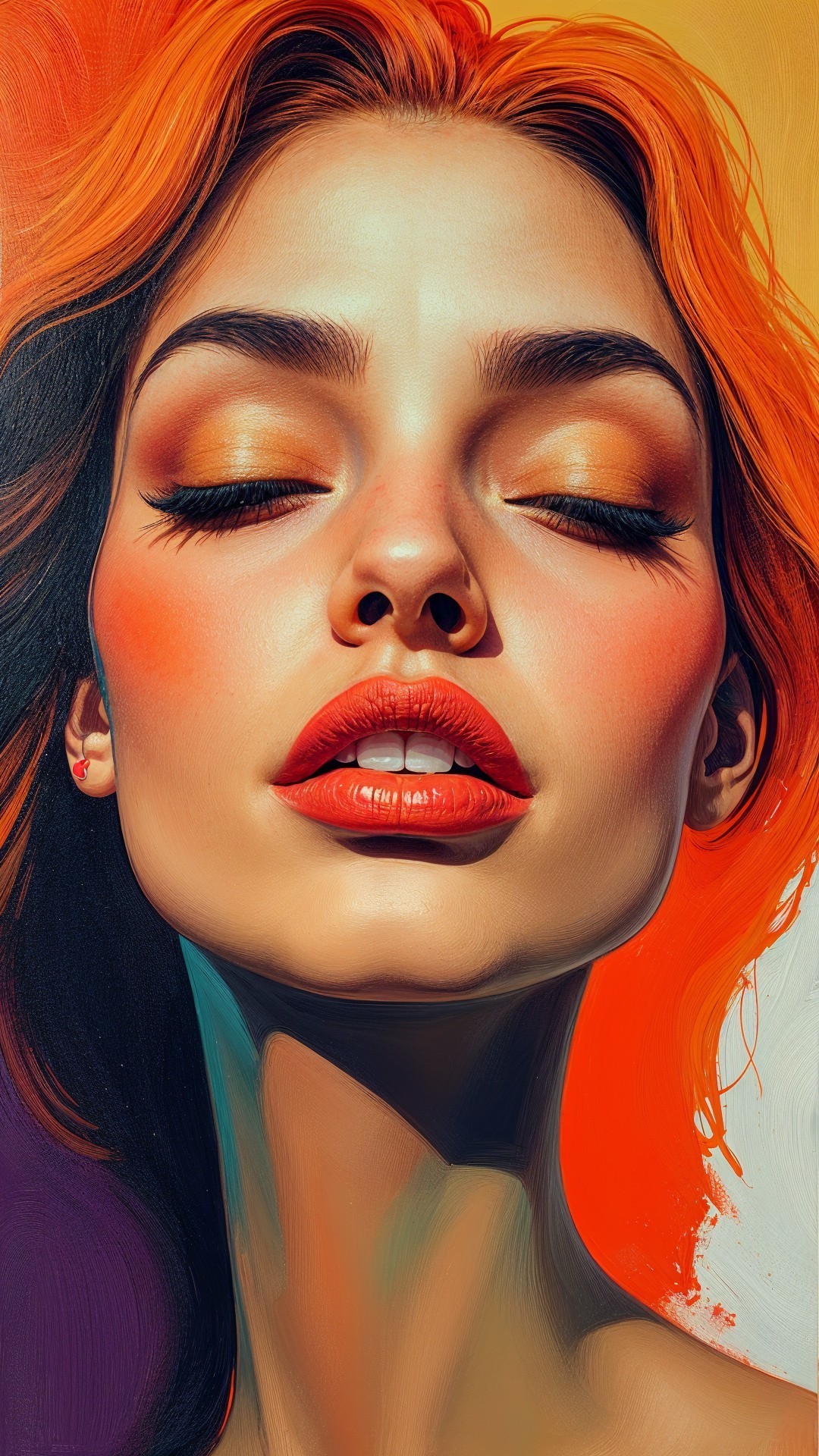 Portrait of a woman with vibrant orange hair and makeup