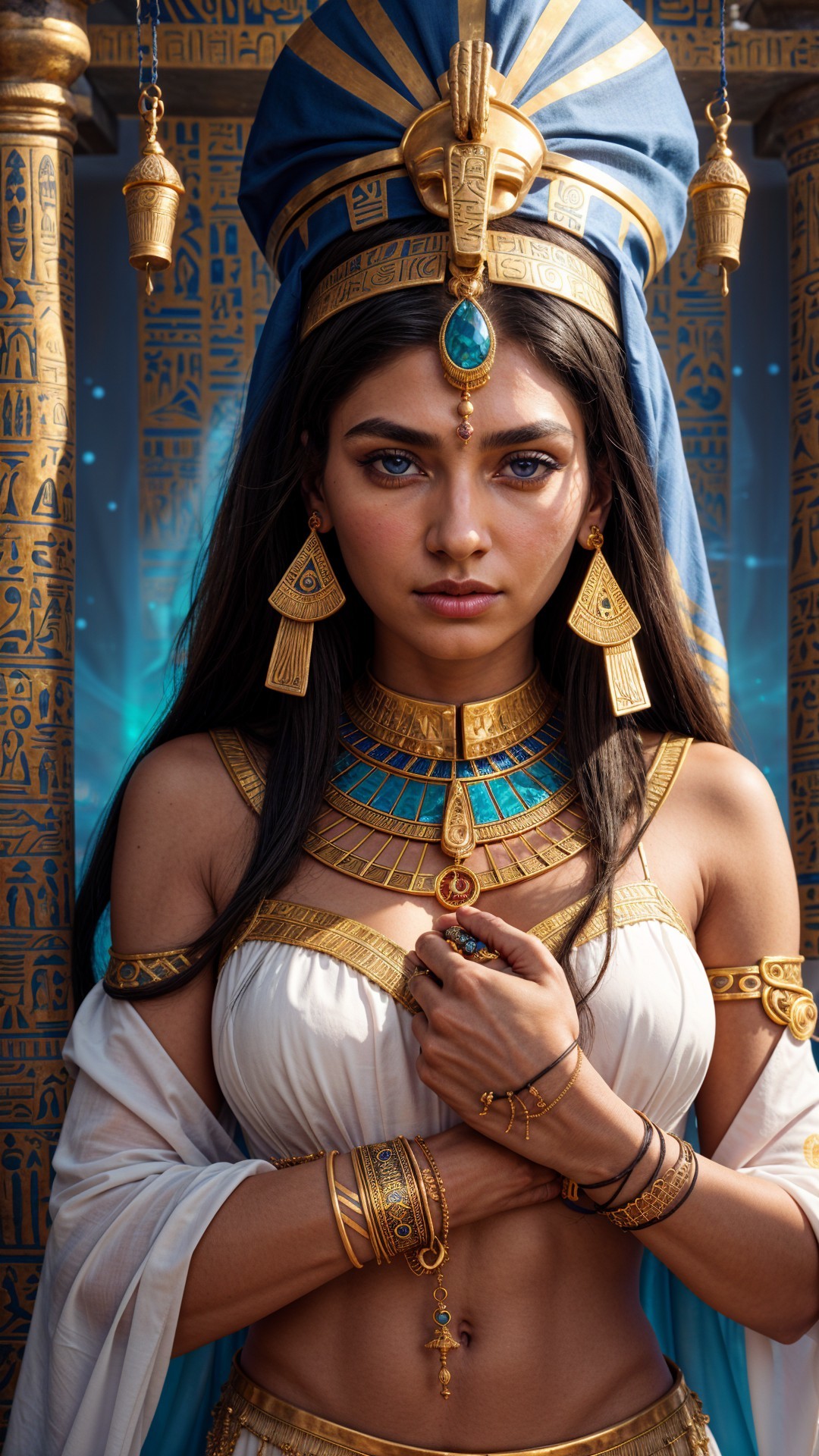 Regal Ancient Egyptian Woman in Ornate Attire