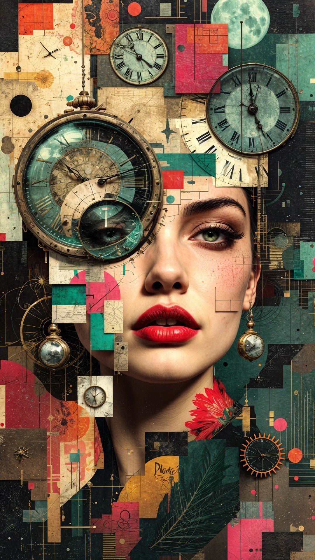 Artistic Montage of a Woman's Face with Patterns