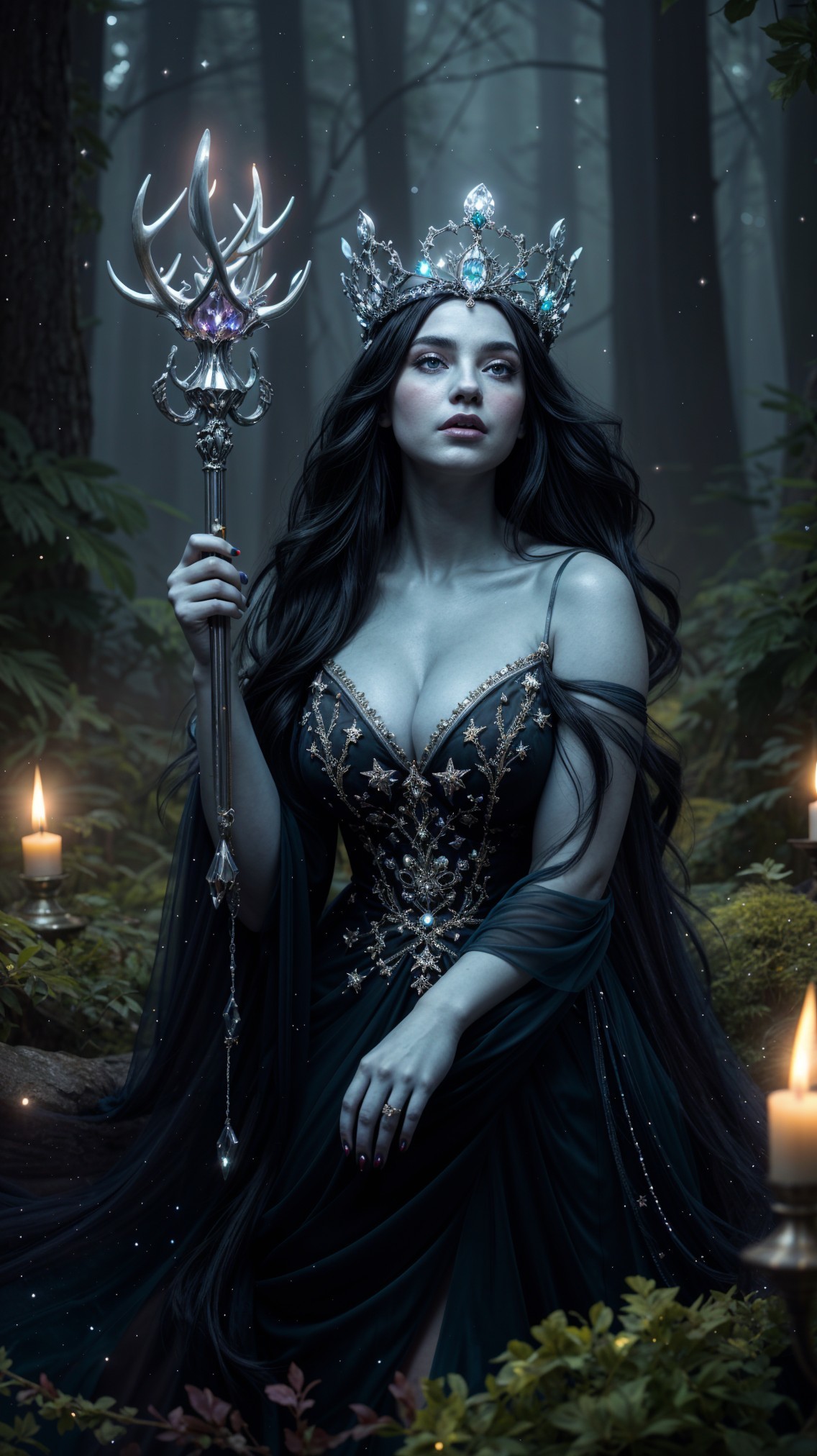 Enchanted Queen in Mystical Forest Setting