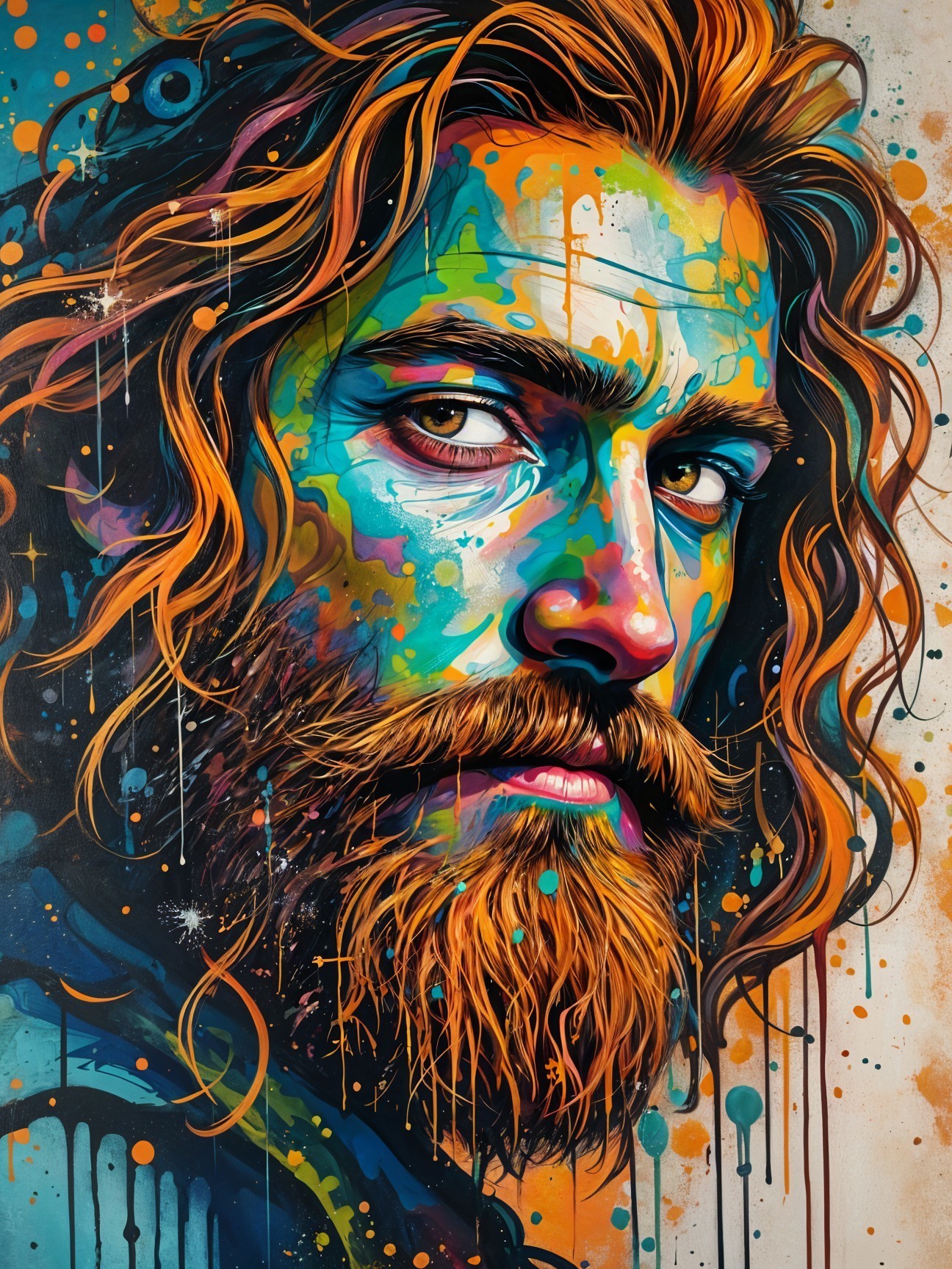 Colorful Abstract Portrait of a Man with Beard