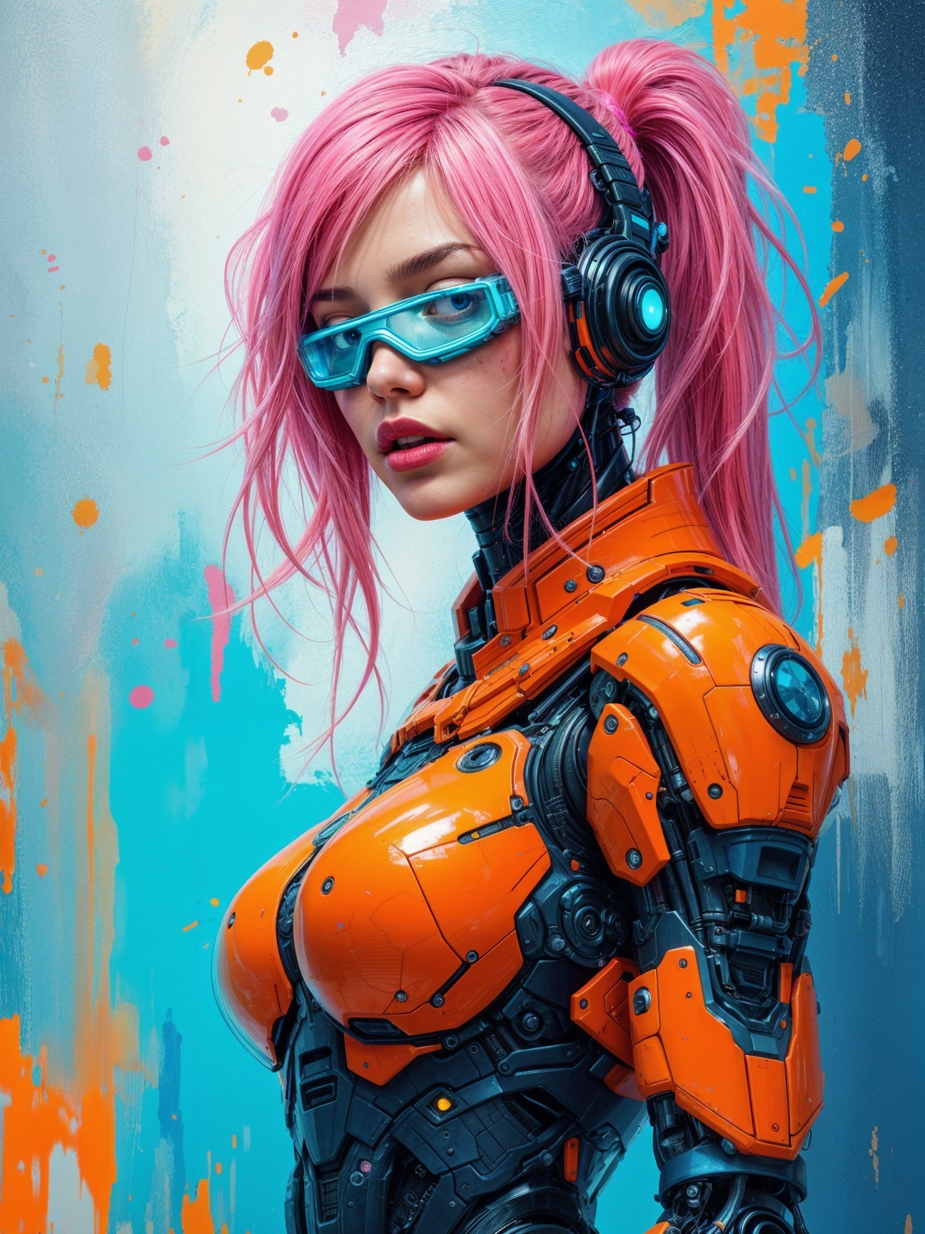 Futuristic Cybernetic Woman in Vibrant Armor and Colors