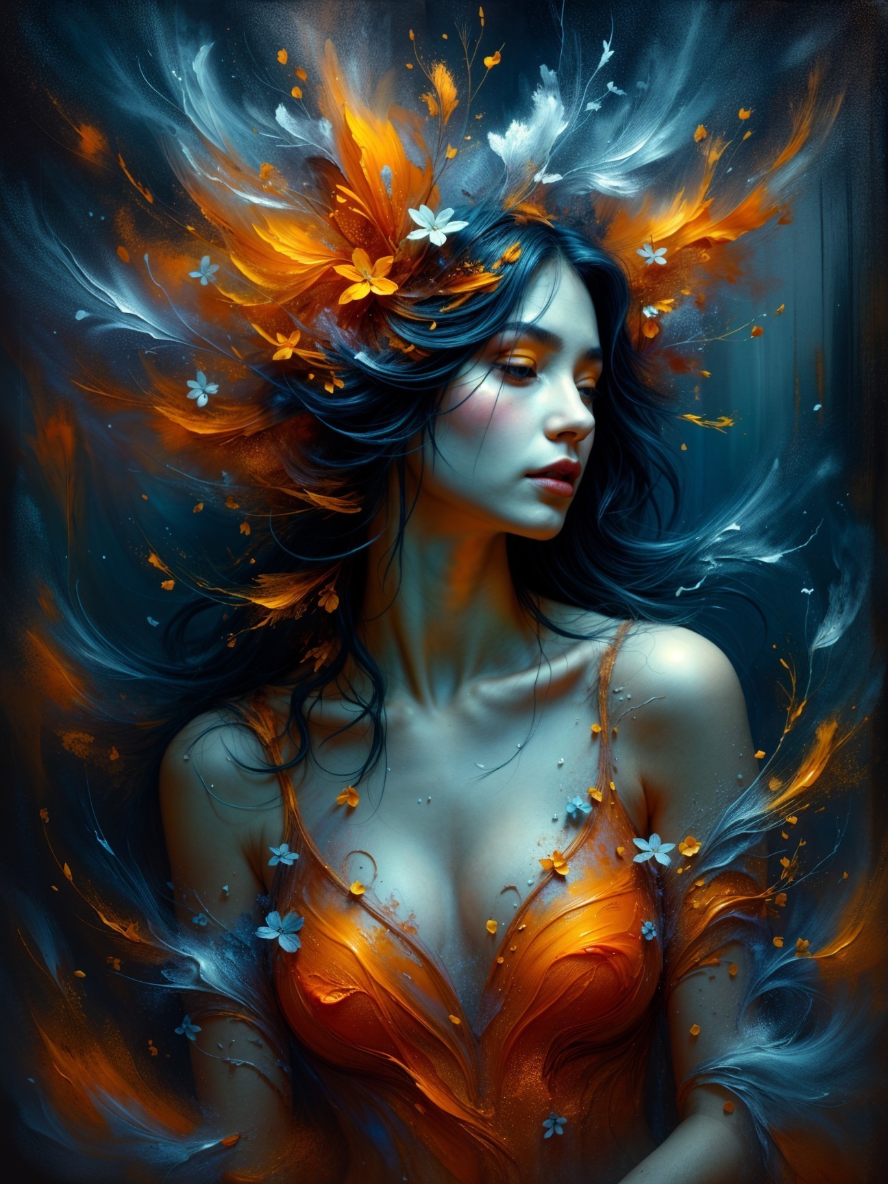 Portrait of a Woman with Flowers and Dreamy Backdrop