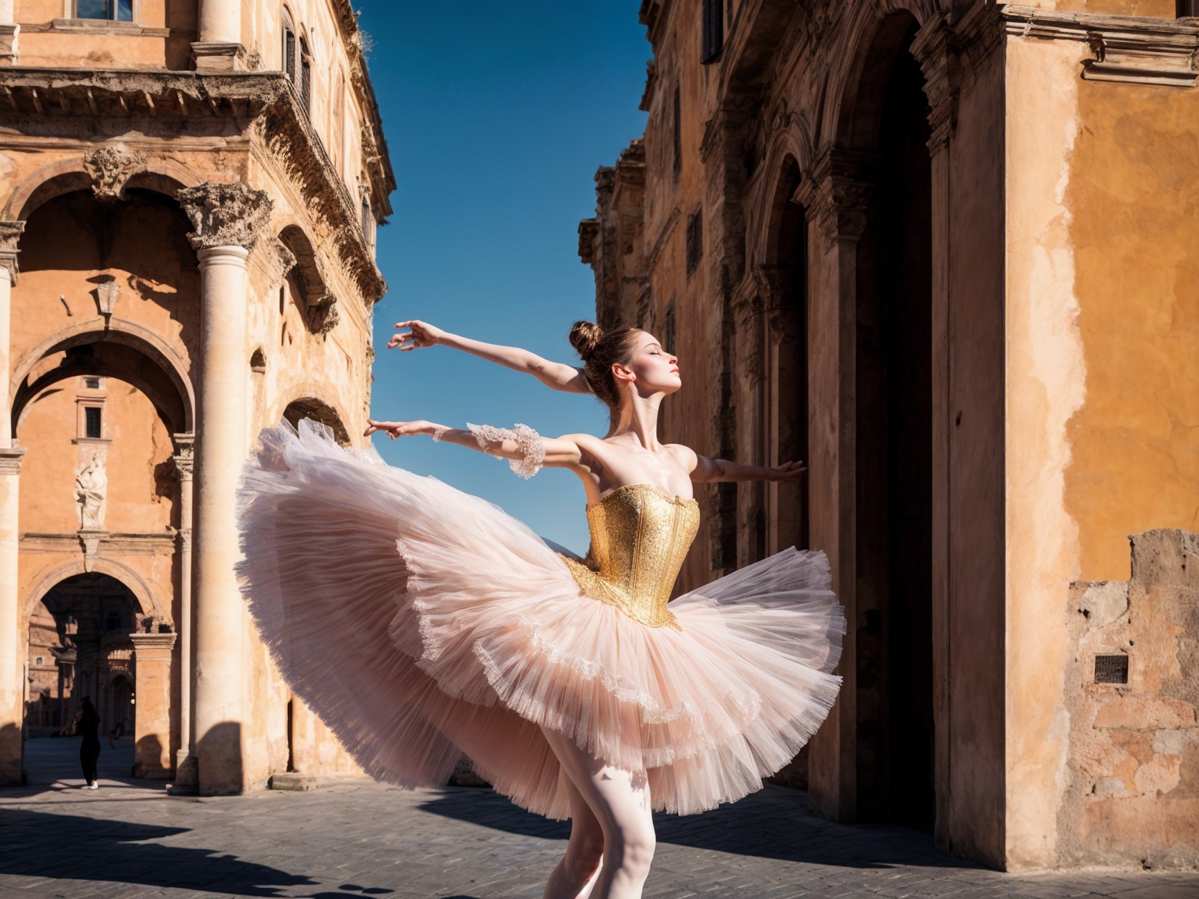 Ballet Dancer in Urban Setting with Historic Architecture