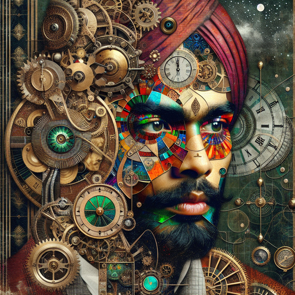 Stylized Portrait of a Man with Turban and Gears