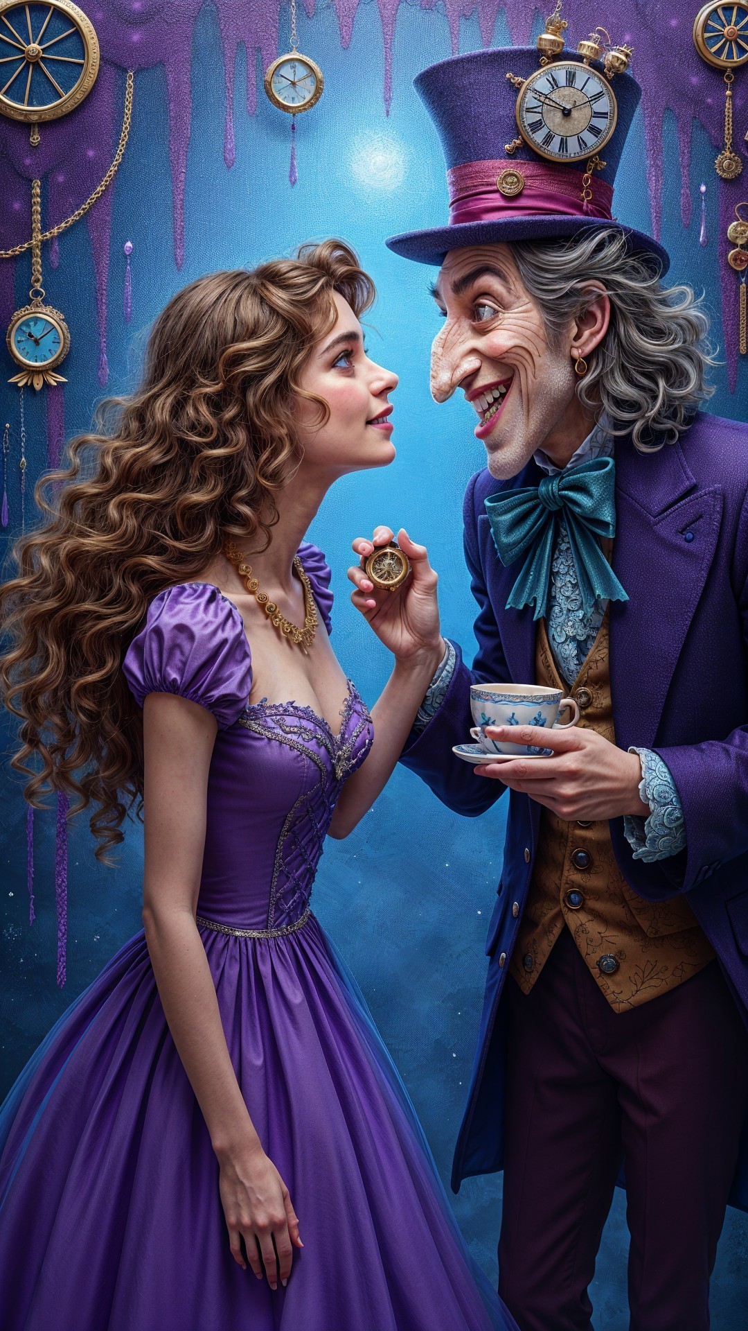 Whimsical Scene of a Woman and Eccentric Character