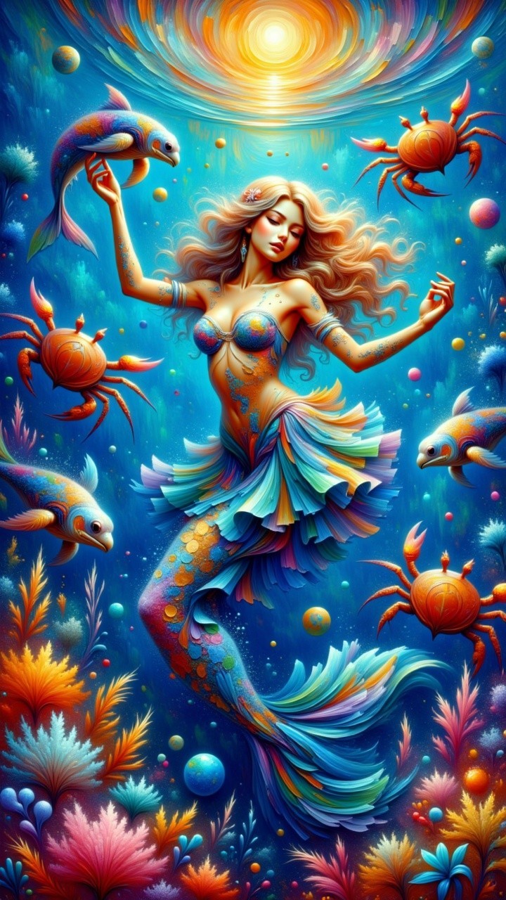 Vibrant Underwater Scene with Mermaid and Marine Life