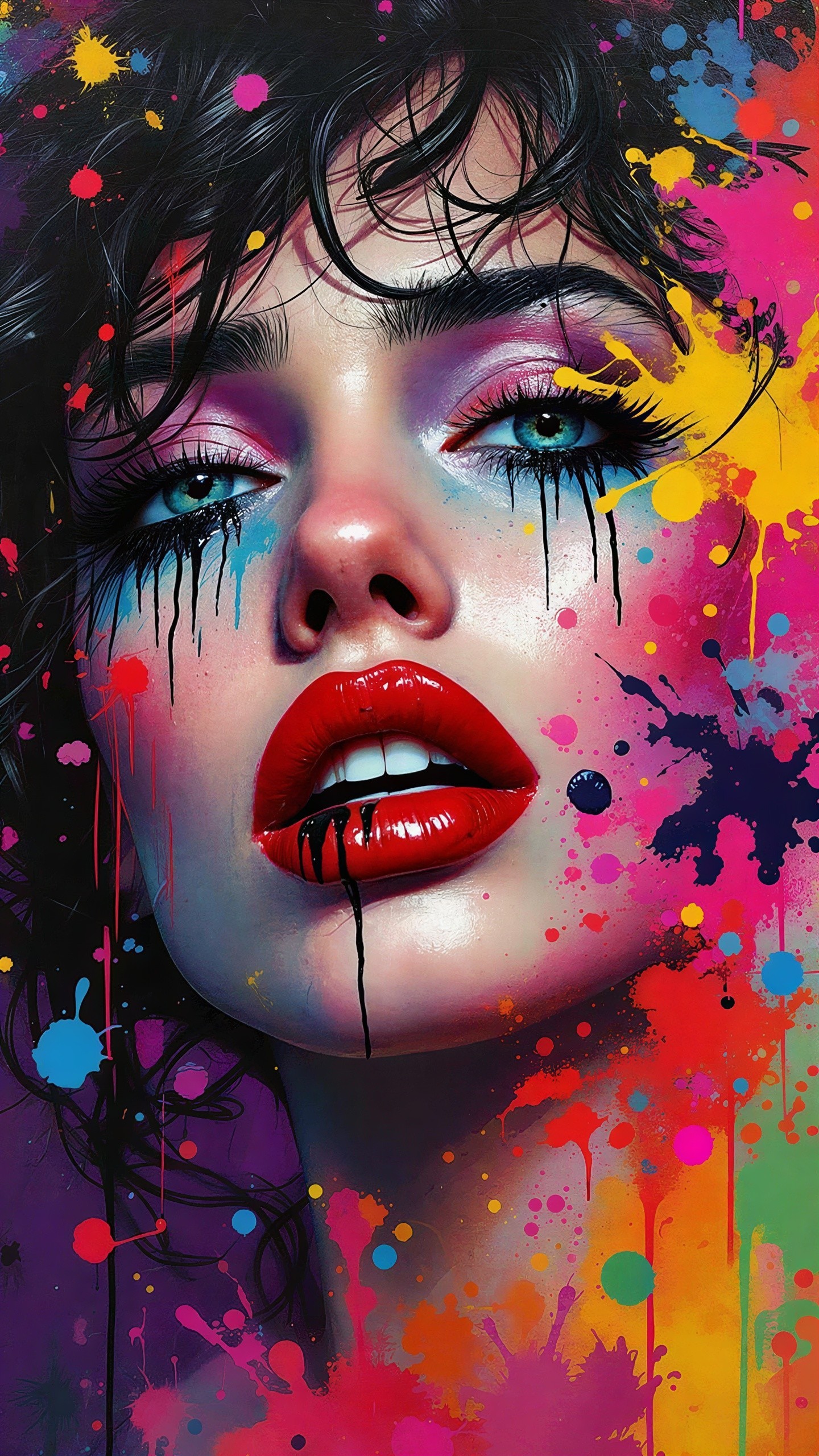 Vibrant Abstract Portrait of a Young Woman with Paint