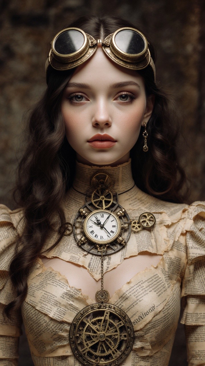 Portrait of a Young Woman in Steampunk Fashion