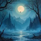 Haunting Moonlit Landscape with Mysterious Castle