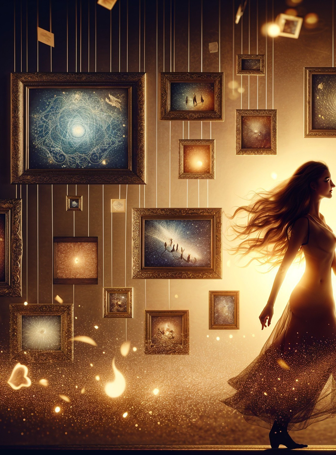 Silhouette of a Woman Among Celestial Picture Frames