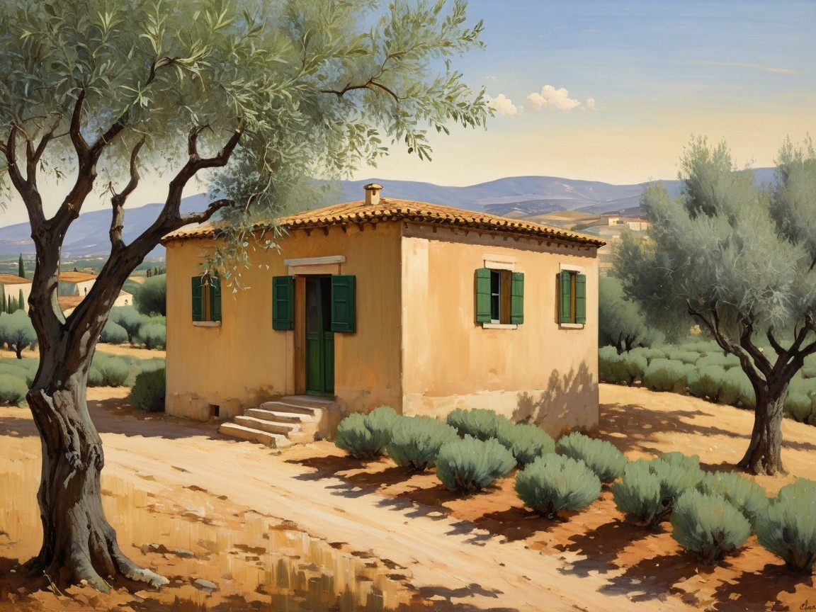 Charming Yellow Cottage Surrounded by Olive Trees