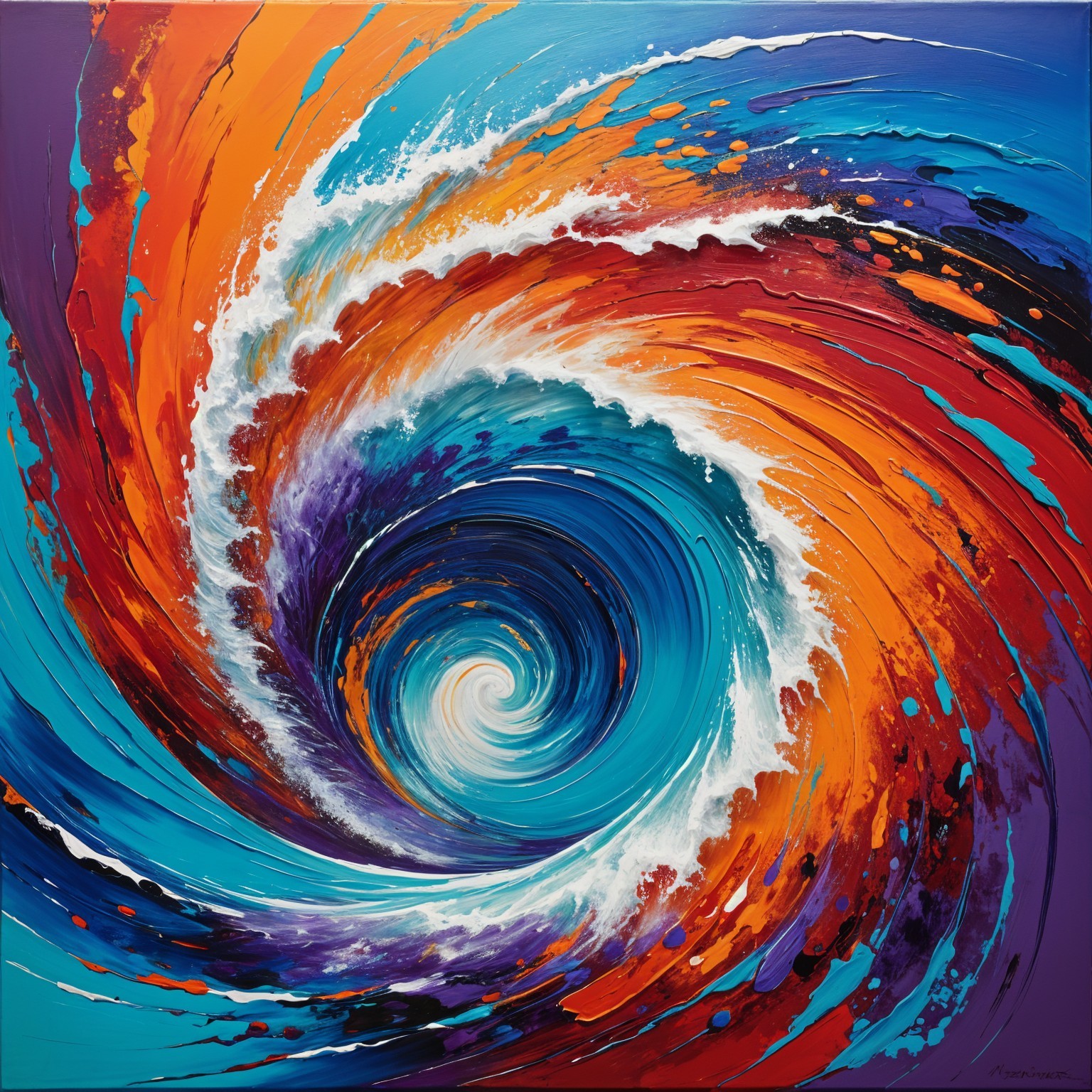 Abstract Ocean Wave with Vibrant Color Swirls