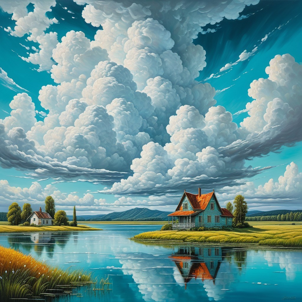 Charming Houses by a Tranquil Lake Landscape