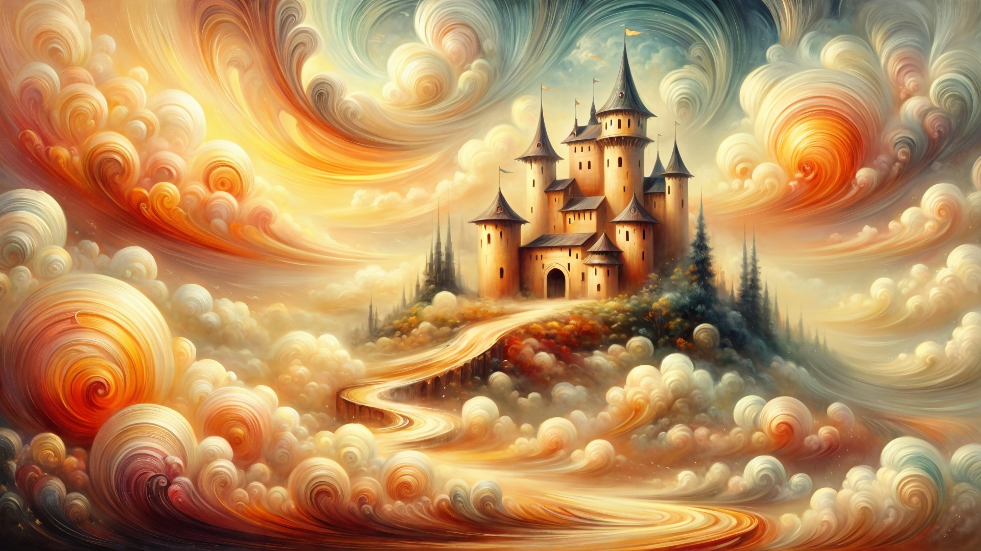 Whimsical Castle Above Colorful Cloudscape