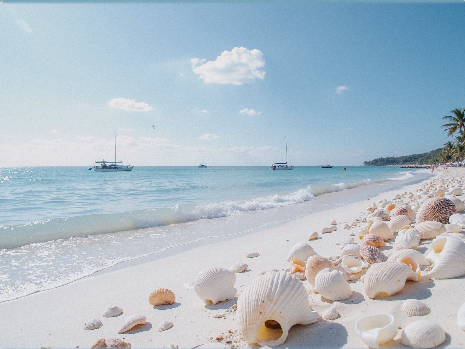 Tranquil Beach Scene with Soft Sand and Seashells