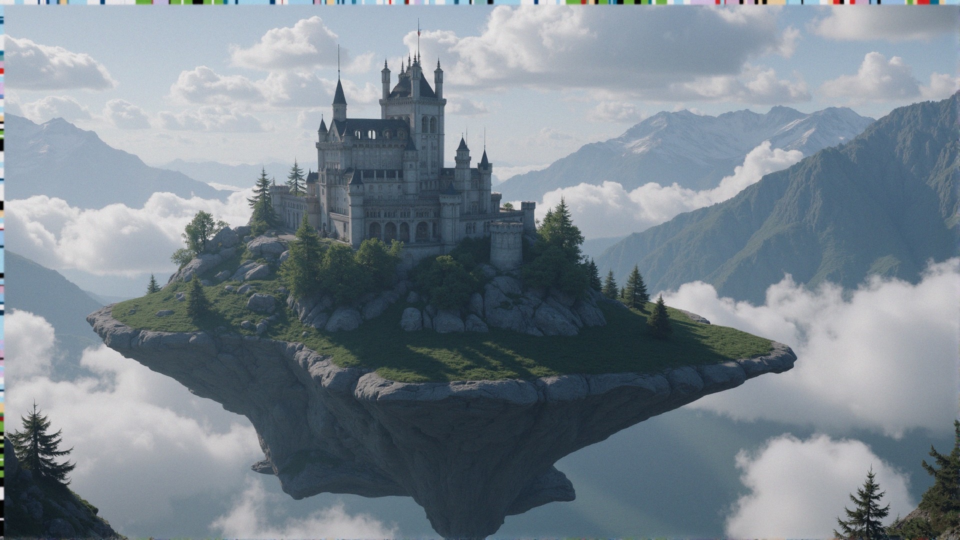Castle on a Floating Island Surrounded by Nature