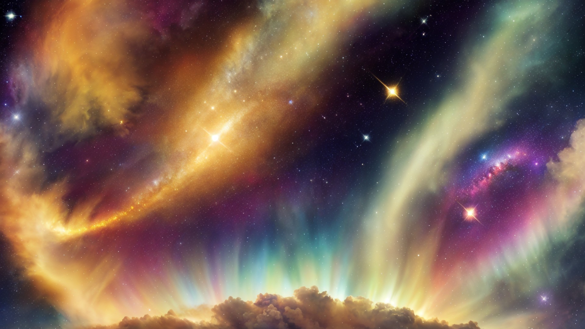 Vibrant Cosmic Scene with Swirling Colors and Stars