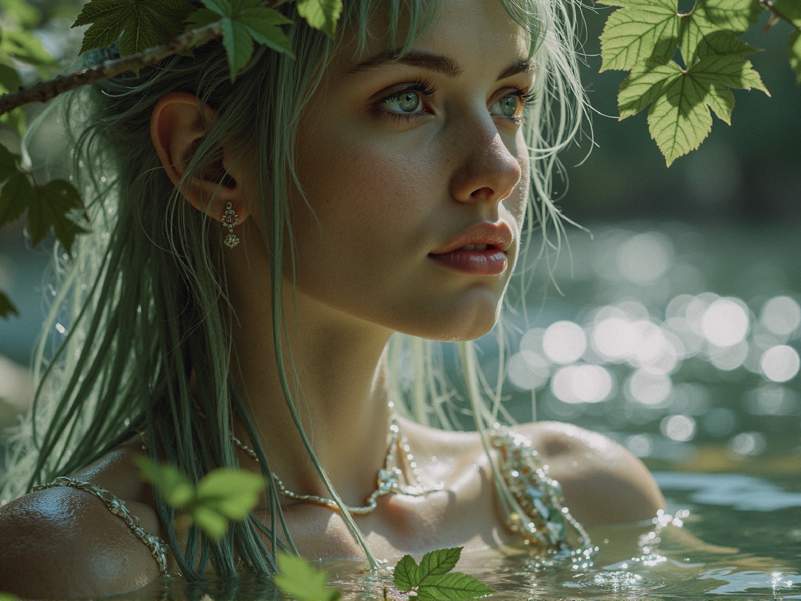 Portrait of a young woman in serene water setting