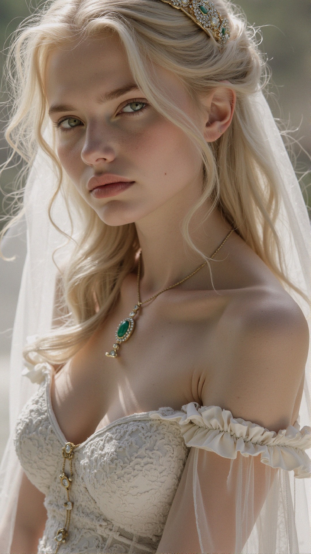 Elegant Wedding Portrait of a Young Woman in Lace Dress