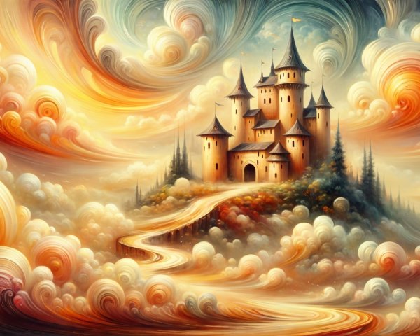 Whimsical Castle Above Colorful Cloudscape