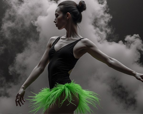 Elegant Dancer in Black Bodysuit and Neon Tutu