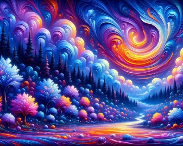 Vibrant Landscape with Colorful Trees and River