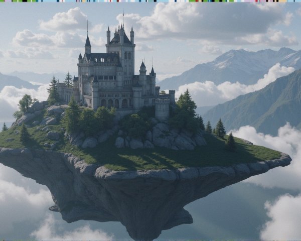 Castle on a Floating Island Surrounded by Nature