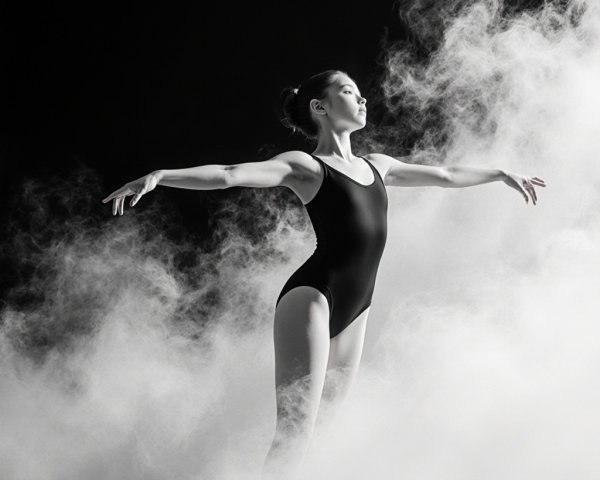 Dancer in Black Leotard Surrounded by White Fog
