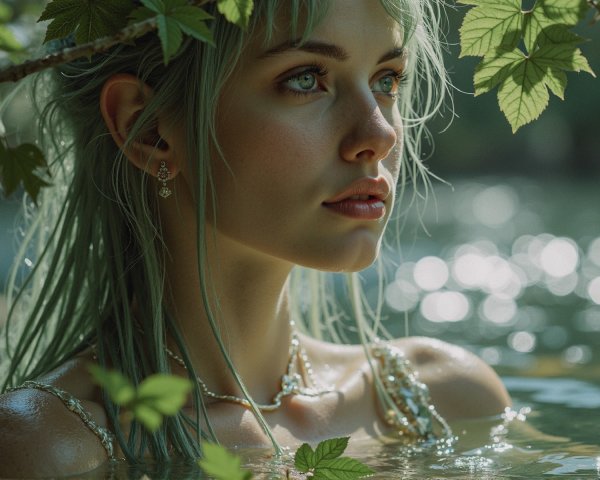 Portrait of a young woman in serene water setting