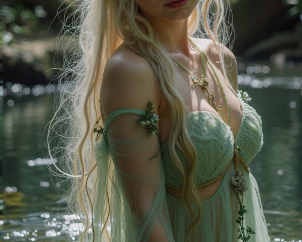 Serene Woodland Scene with Enchanting Young Woman