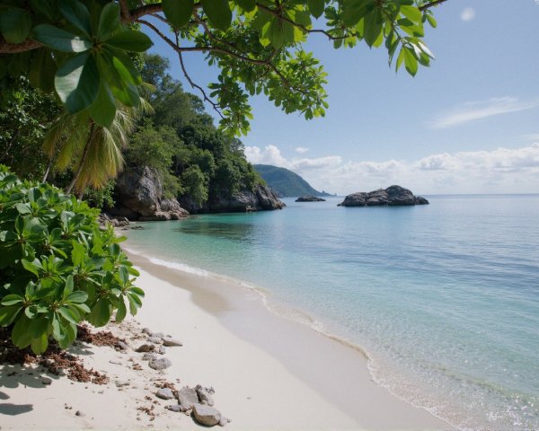 Serene Beach Scene with Sand and Turquoise Water