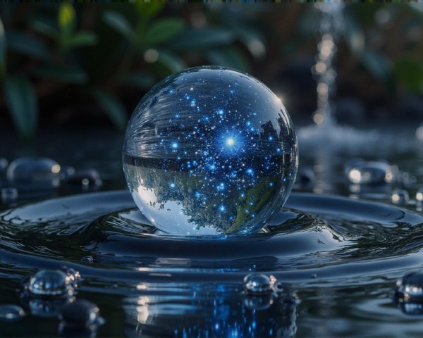 Crystal Orb Reflecting Starry Sky and Nature