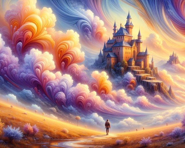 Majestic Castle in Vibrant Fantastical Landscape