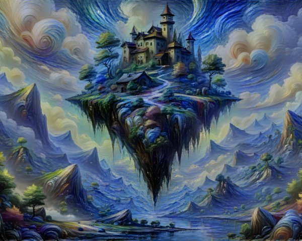 Floating Island with Castle and Lush Landscape