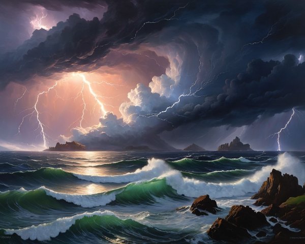 Dramatic Seascape with Stormy Sky and Turbulent Waves