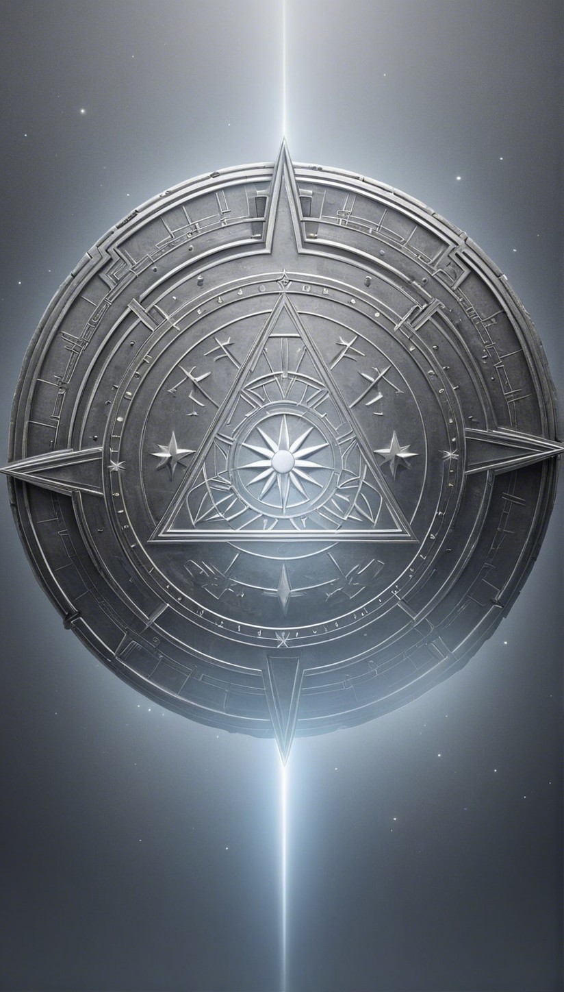Ancient Circular Emblem with Celestial Patterns and Light