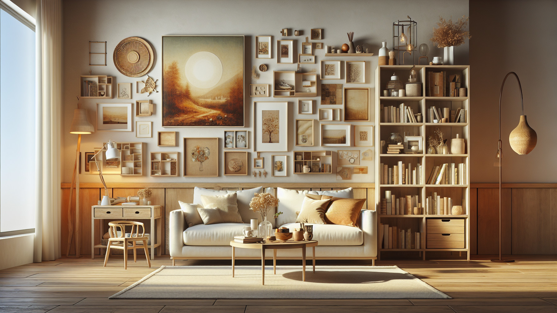 Cozy Living Room with Warm Lighting and Stylish Decor
