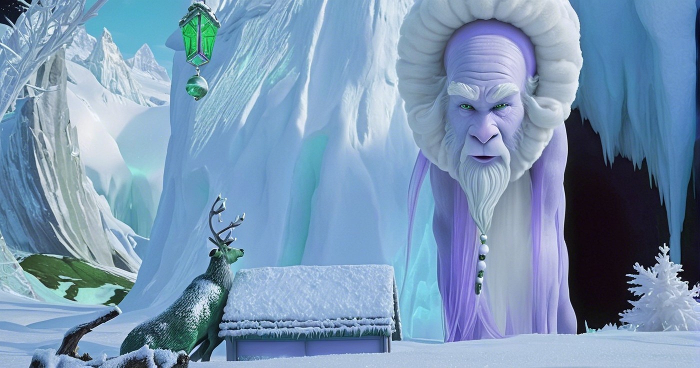 Majestic Ice Landscape with Ancient Figure and Reindeer